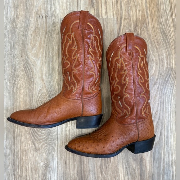 Vintage Tony Lama Smooth Ostrich Cowboy Boots 9 DPin Quill White Label EUC